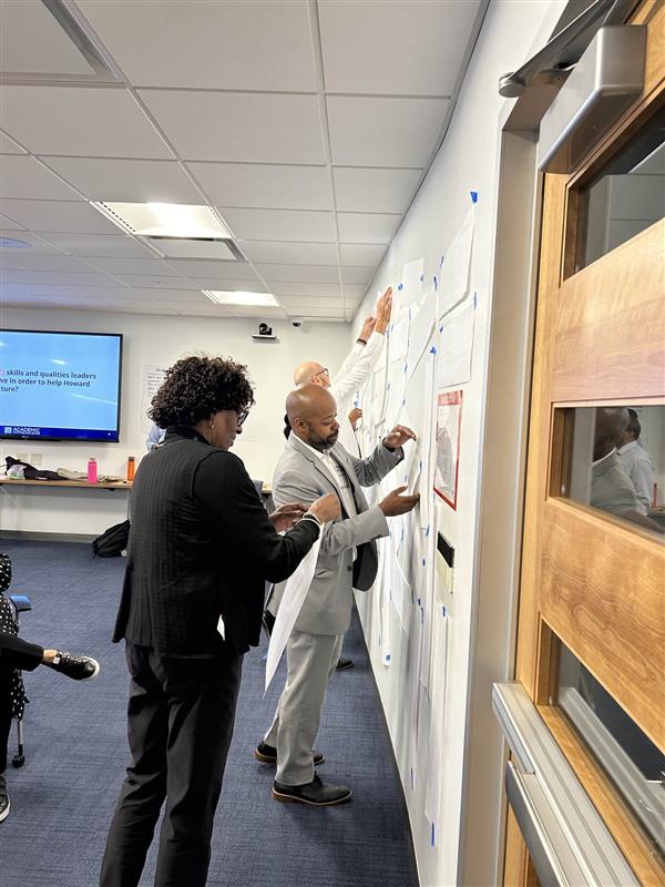 image of attendees at a customer service event brainstorming together at a whiteboard